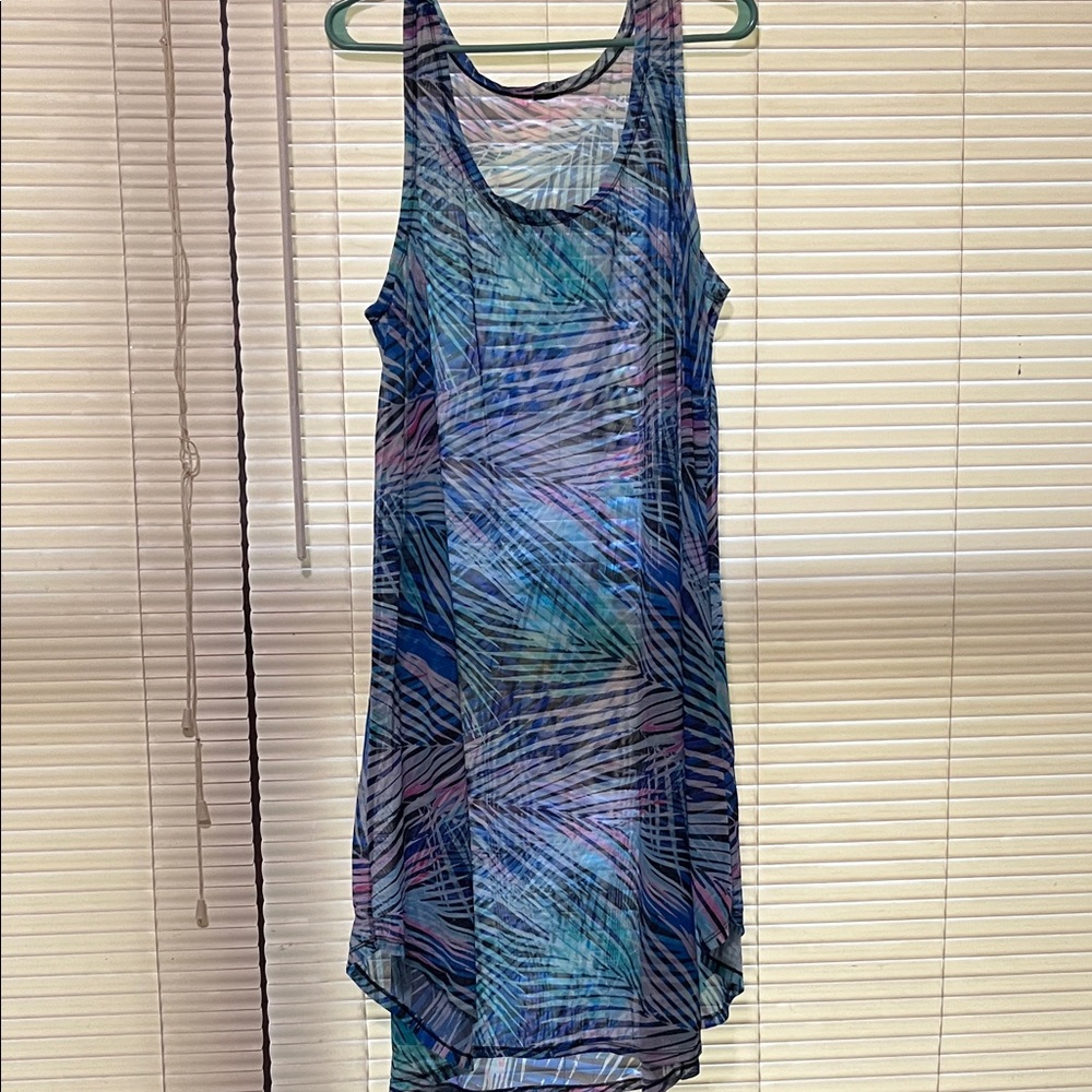 Sleeveless Blue Multicolor Printed Swim Coverup Dress